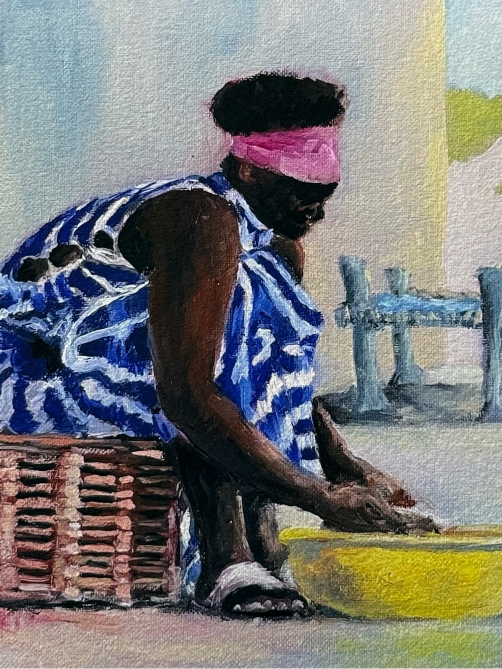 Art Giclee Print - Woman washing outdoors.